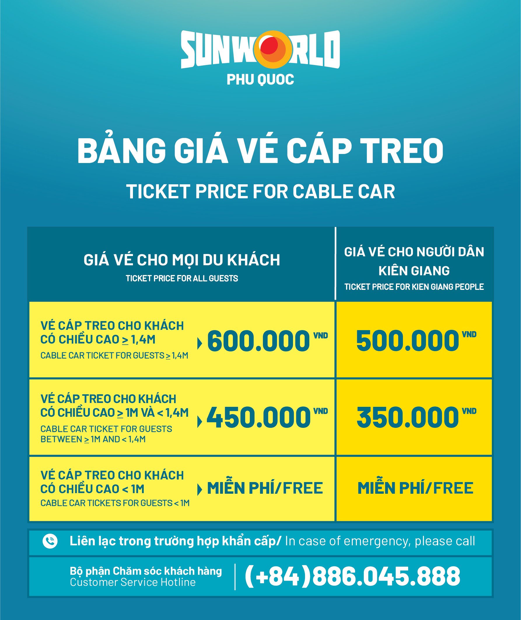 THÔNG BÁO BẢNG GIÁ VÉ SUN WORLD PHU QUOC 2023