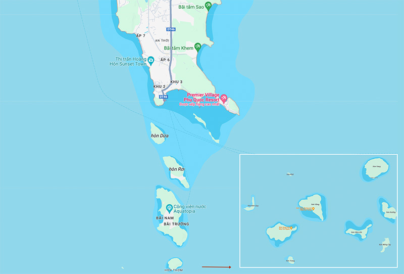 Vị trí Nam đảo Phú Quốc trên bản đồ