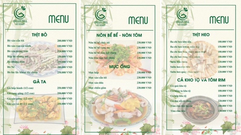 Menu đa dạng các món ăn Việt quen thuộc được chế biến phong phú và ngon miệng